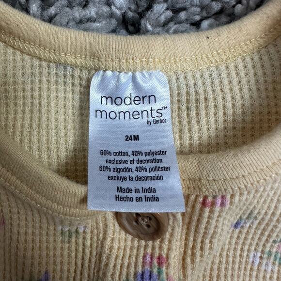 Modern Moments Yellow Floral Waffle Knit Jumpsuit Romper Buttons 24 Months - Picture 6 of 7